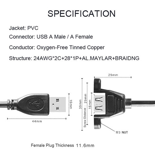 USB Extend Cable with Ear 1Meter Long