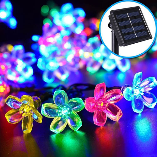 50 LEDs 7M Peach Sakura Flower Solar Lamp Power LED String Fairy Lights Solar Garlands Garden Christmas Decor For Outdoor