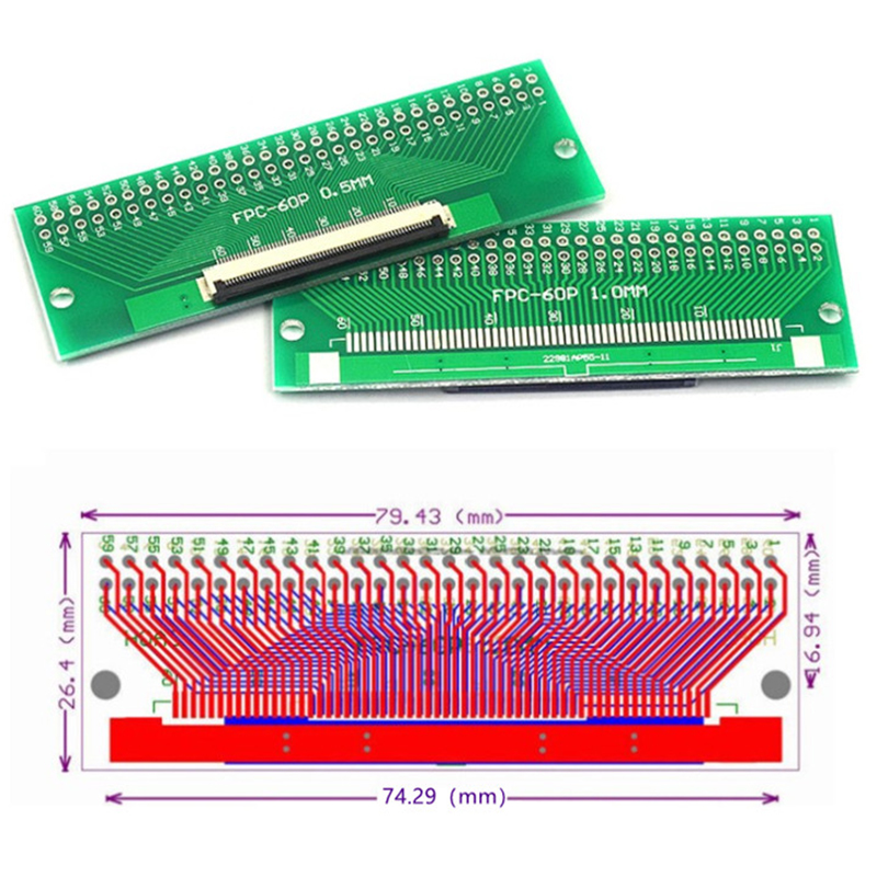 FFC / FPC soldered 0.5mm/1mm pitch connector adapter board 60P