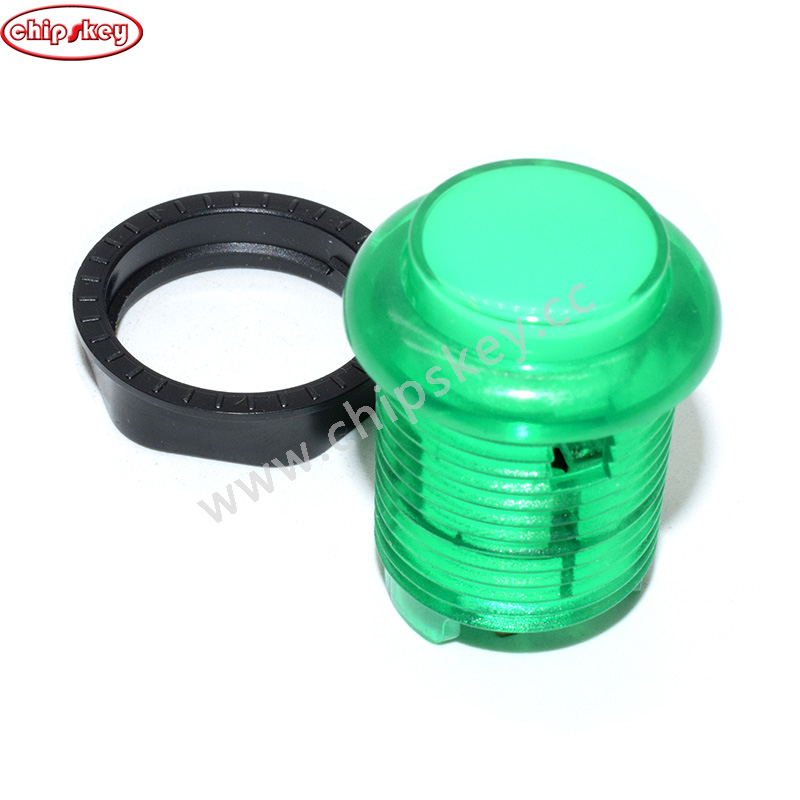 28mm arcade Transparent push Button with 5V Super bright LED - GREEN