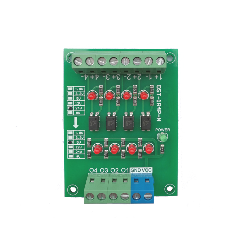 12V to 24V 4-way photoelectric isolation module/high-level voltage conversion board/PNP output DST-1R4P-P