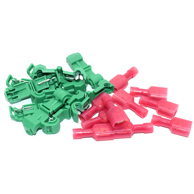 Green T4 0.5-1.5mm2 Cable / T-Tap Wire Connector Self-Stripping Quick Splice Electrical Wire Terminals Insulated Quick Disconnect Spade Terminal For Hard Wire