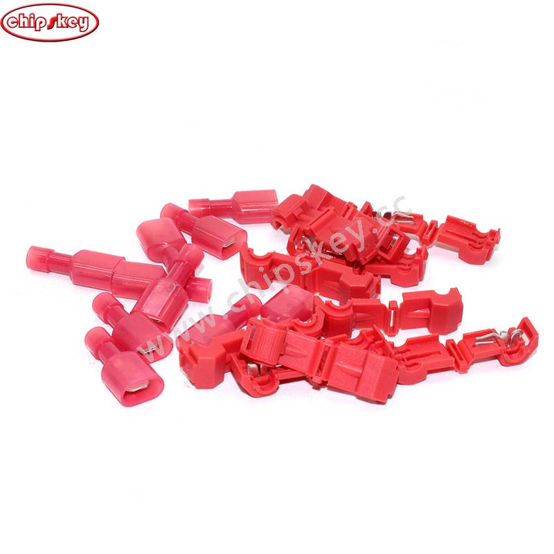 Red T1 0.5-1.5mm2 Cable / T-Tap Wire Connector Self-Stripping Quick Splice Electrical Wire Terminals Insulated Quick Disconnect Spade Terminal For Soft Wire