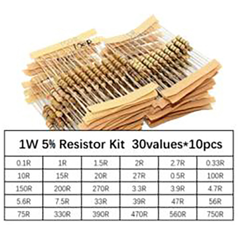 300pcs Resistor Kit 1W 5% 30values X 10pcs Carbon Film Resistance 0.1-750 ohm Set