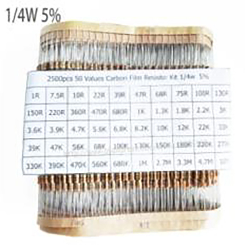 2500pcs/lot 1/4W 0.25w 5% Carbon Film Resistor Kit 50 Values Assortment Pack Mix Selection (1R-10M)