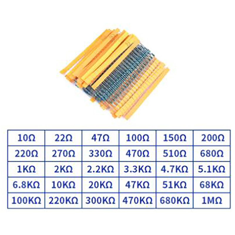 600pcs/set 30 Kinds 1/4W Resistance 1% Metal Film Resistor Pack Assorted Kit 1K 10K 100K 220ohm 1M Resistors