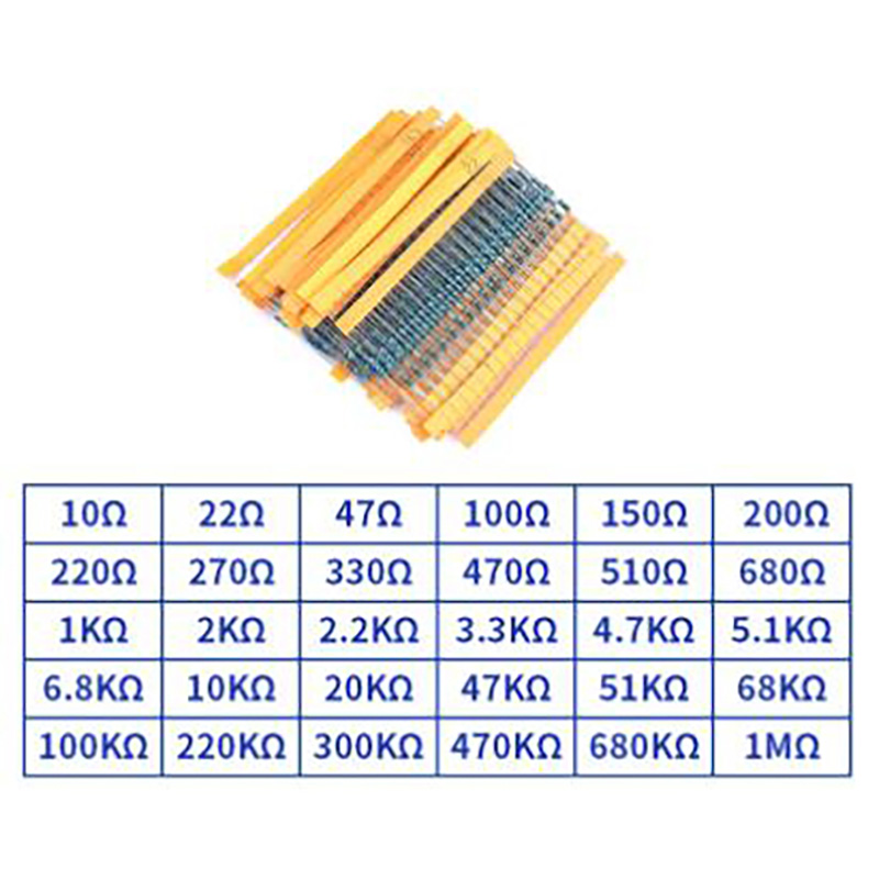 300pcs/set 30 Kinds 1/4W Resistance 1% Metal Film Resistor Pack Assorted Kit 1K 10K 100K 220ohm 1M Resistors