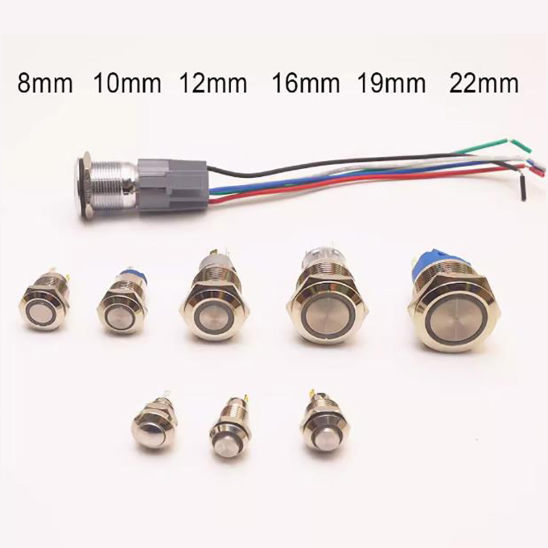 8mm Metal Self-locking Latching Switch with LED Indicator 4pins High Head Blue