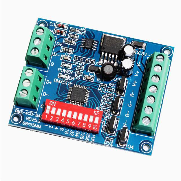 RGBW 4CH DMX512 decoding board, 4-channel DMA decoder, DMA controller DC5V-24V output