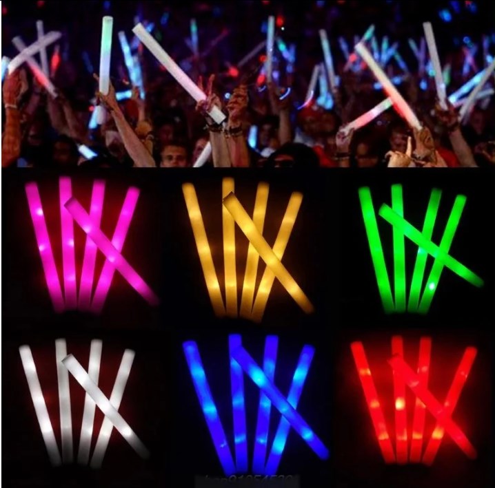 Pink/Yellow/Green/White/Blue /Red 48CM*4CM Light-Up Foam Sticks Party Concert Decor LED Soft Batons Rally Rave Glowing Wands Color Changing Flash Torch Festivals Luminous