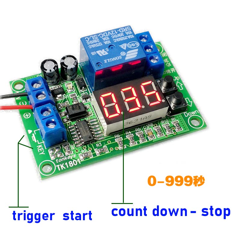 12V 0-999 seconds triggered start/countdown relay module 12V/delayed shutdown module after start