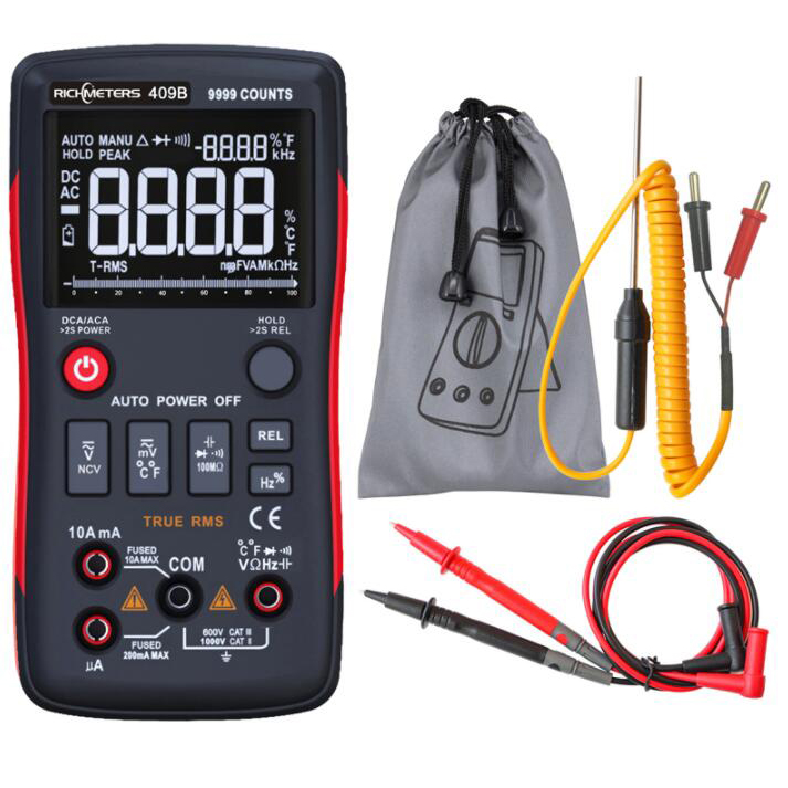 RM409B True-RMS Digital Multimeter Button 9999 Counts With Analog Bar Graph AC/DC Voltage Ammeter Current Ohm Auto/Manual